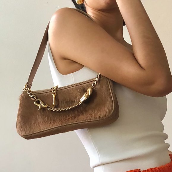 juicy couture y2k baguette shoulder bag in tan natural cowhide - Picture 5 of 5